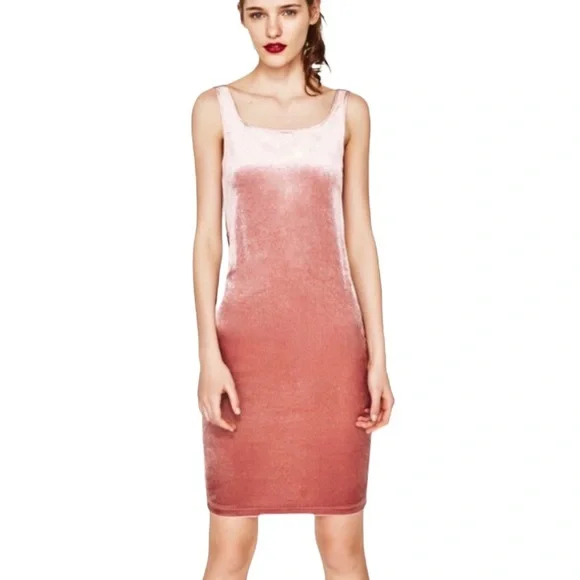 Zara Dresses Zara Trafaluc Blush Rose Pink Velour Velvet Scoop